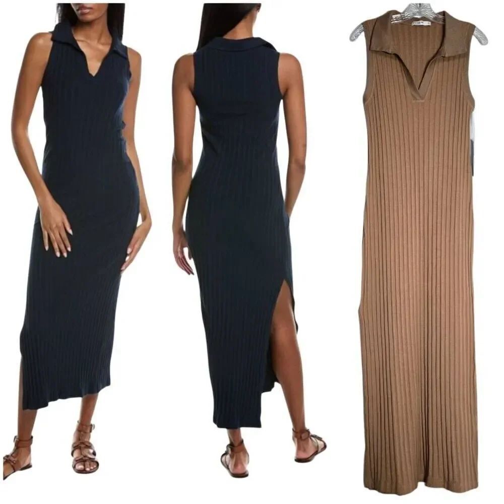 Stateside Farmboy Rib Sleeveless Collared Camel Dress Size XL